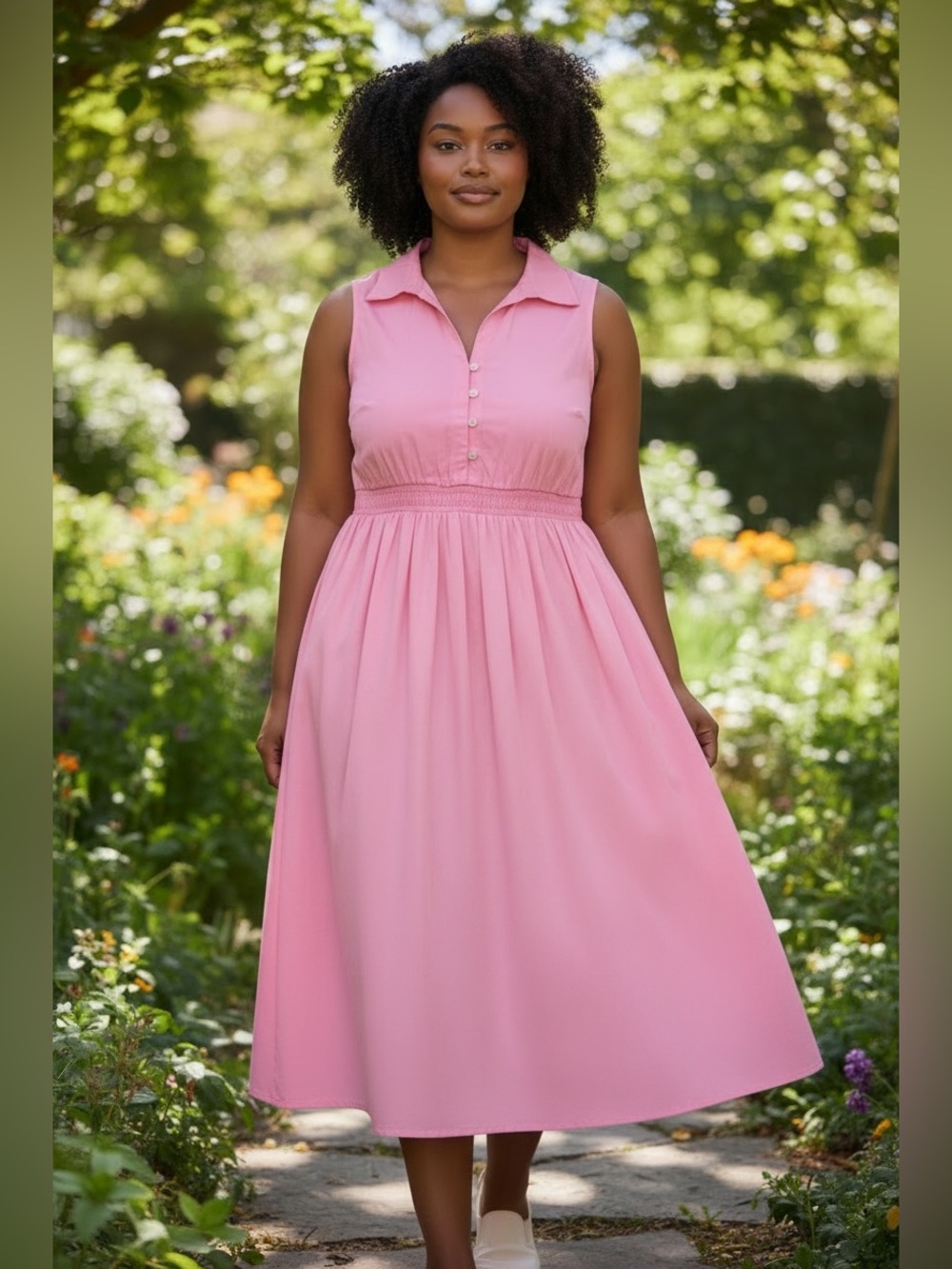 J. Crew Pink Collared Midi Dress
